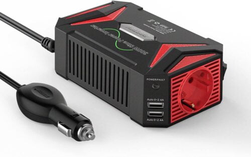 BESTEK Inversor 12v a 220v Onda Pura 300W Conversor para Coche Onda Sinusoidal Transformador 12v 220v con 2 Puertos de USB y 1 Toma de AC, Adaptador de Mechero Coche para Portátil, Movíl