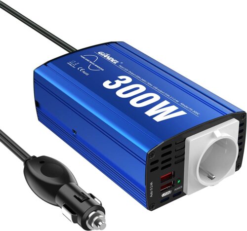 GIANDEL Inversor de Corriente 300W Onda Sinusoidal Pura Convertidor 12v a 220v 230v,Transformador con 2x2.4A Puertos de USB y Toma de AC para Coche, Portátil, Movíl