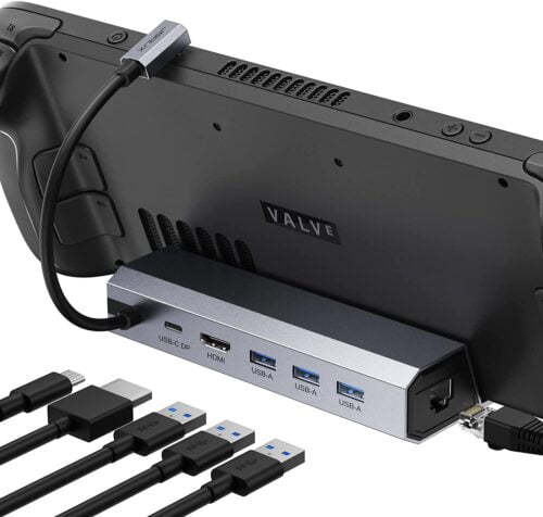 JSAUX Estación de Acoplamiento para Steam Deck, Base de Acoplamiento 6 en 1 para Steam Deck con HDMI 2.0 4K@60Hz, Tres USB 3.0, Gigabit Ethernet, Carga 100W Compatible con Valve Steam Deck-HB0603